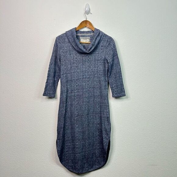 Saturday Sunday Anthropologie Blue Cowl Neck Knit Midi 3/4 Sleeve Dress Size S - Picture 1 of 12